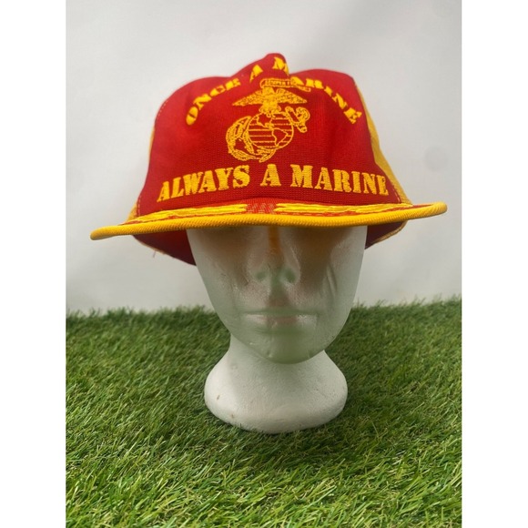 Other - Vintage Made USA Usmc Men's Ega Red Yellow Mesh Snapback Cap Embroidered emblem
